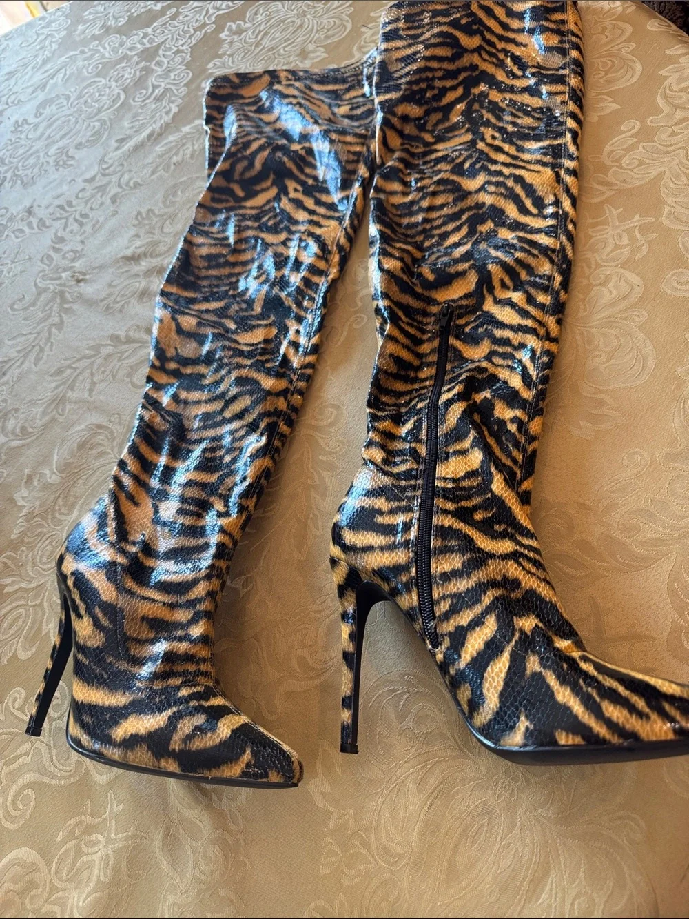 Fashion Nova tiger-print thigh-high boots size 9